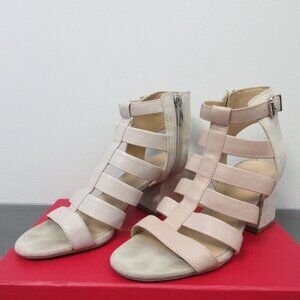 Franco Sarto L-Mesa Women Leather Strappy Open Toe Sandals Size 7 Taupe Heel 558